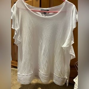Lauren Ralph Lauren Xl white short flutter sleeve top crochet hemgood condition
